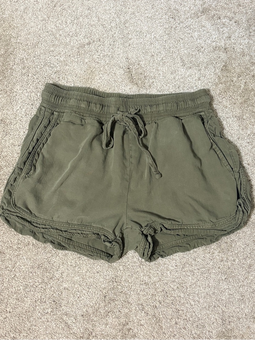 Thread & Supply Olive Green Elastic Drawstring Athletic Shorts